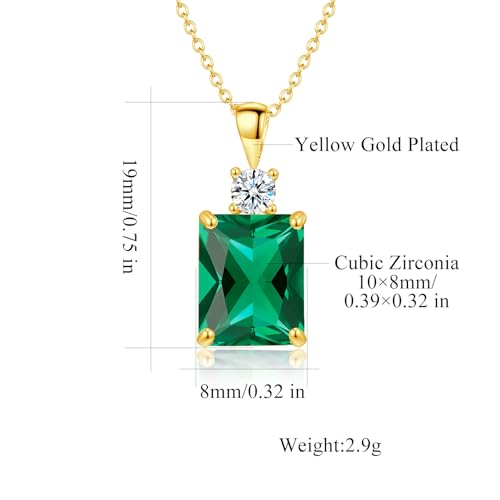 CiNily Rectangular Crystal Necklace for Women Trendy, Pendant Necklace with Chain 14K White Gold | Gold Plated Multicolor Birthstone Pendant Necklaces Boho Jewelry for Christmas Birthday Wedding - color: Gold-Green cz