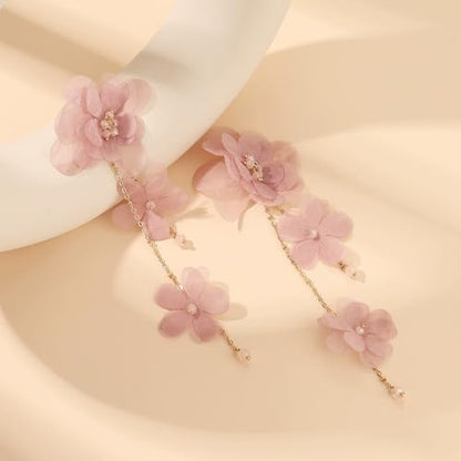 Flower Earrings for Women Long Fabric Flower Tassel Earrings Bohemian Handmade Floral Statement Earring Wedding Prom Jewelry Gifts - color: A4：pink