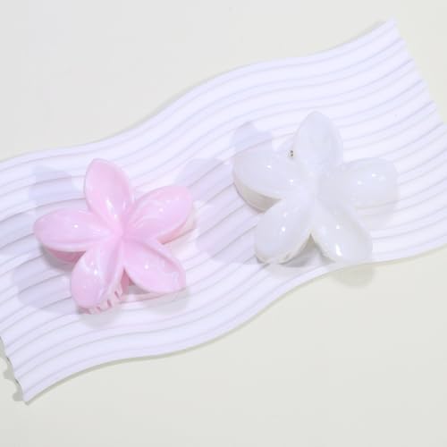 2 Pack Flower Hair Claw Clips for Women Hawaiian Plumeria Claw Clip (Solid) | Strong Hold Nonslip Large Hair Clip for Beach Holiday Thick Thin Hair Accessories - color: Solid