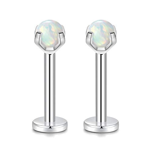 GAGABODY G23 Titanium 16G 6/8/10mm Clear CZ/Opal Internally Threaded Labret Monroe Lip Studs 6mm Helix Cartilage Tragus Earring Piercing - color: 16G-2Pcs - Length:10mm Opal:3mm