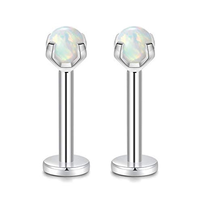GAGABODY G23 Titanium 16G 6/8/10mm Clear CZ/Opal Internally Threaded Labret Monroe Lip Studs 6mm Helix Cartilage Tragus Earring Piercing - color: 16G-2Pcs - Length:10mm Opal:3mm