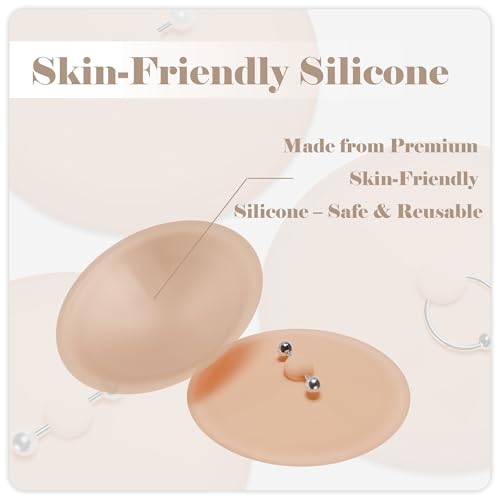 Reusable Nipple Covers with Piercing-Like Jewelry, Invisible Silicone Pasties for Women Nipple Covers for Party - color: Metal Ball