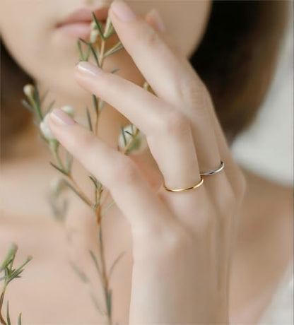 Women Stainless Steel Solitaire Stackable Ring Non Tarnish - color: Gold + Silver, size: 8