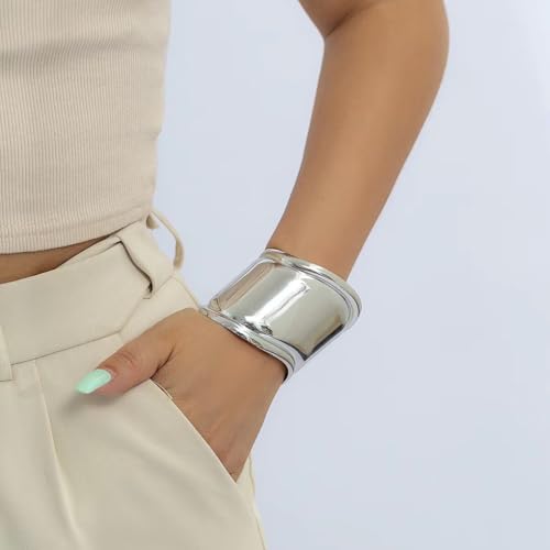 Chunky Silver Arm Cuff Bracelet for Women Trendy Thick Adjustable Wide Bicep Wrist Cuff Bangles Exaggerated Punk Open Bracelet Birthday Jewelry Gifts - color: Silver