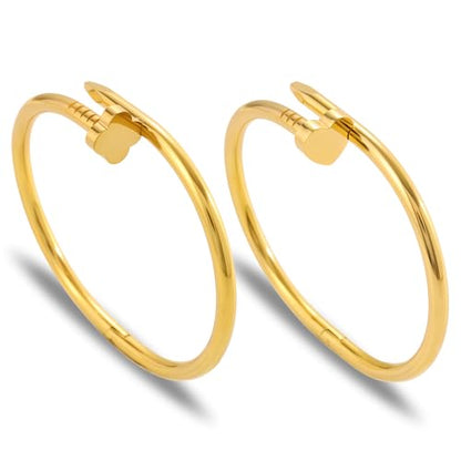 Gold Bangle Bracelets for Women -2PCS Friendship & Love Bangle Bracelet Clover Nail Bracelet Stack Set Trendy Non-Tarnish Stainless Steel Jewelry Gifts for Mom Wife Her - color: Gold-1