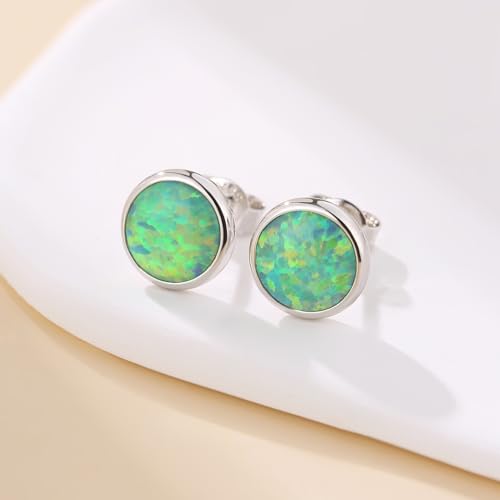 Jiamiaoi 18K White Gold Plated Opal Earrings s925 Sterling Silver Opal Stud Earrings Hypoallergenic Earring Studs For Women Men, 6mm-8mm Options - color: c-green silver, size: 6mm