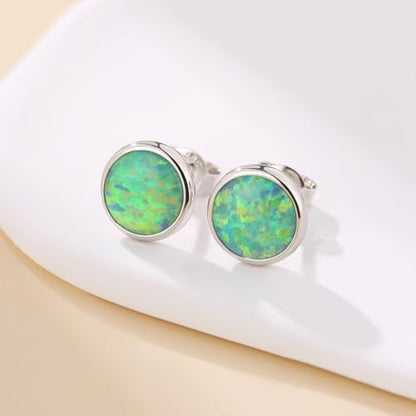 Jiamiaoi 18K White Gold Plated Opal Earrings s925 Sterling Silver Opal Stud Earrings Hypoallergenic Earring Studs For Women Men, 6mm-8mm Options - color: c-green silver, size: 6mm