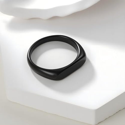 Mens Stainless Steel Plain Signet Rings 4/7/10/14MM Rectangular Pinky Rings | High Polish Classic Blank Thumb Rings, Everyday Comfit Wear, Gift for Men - color: Black04