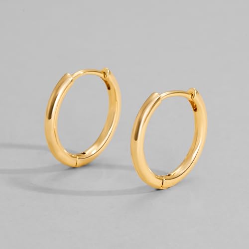 Dremmy Studios Dainty CZ Huggie Hoop Earrings 14K Gold Plated Chunky Simple Cute Thick Round Frill Bead Ball Starburst Cuff Earrings Cubic Zirconia Hoop Earrings Minimalist Personalized Gift for Her - color: Circle A