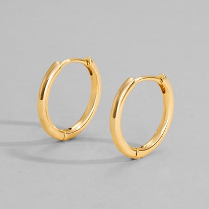 Dremmy Studios Dainty CZ Huggie Hoop Earrings 14K Gold Plated Chunky Simple Cute Thick Round Frill Bead Ball Starburst Cuff Earrings Cubic Zirconia Hoop Earrings Minimalist Personalized Gift for Her - color: Circle A