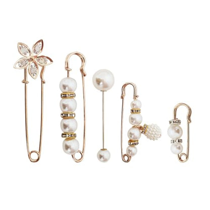 5 Pieces Pearl Brooch Safety brooches and Pins | fashion brooch pins for Clothes Safety Pin for Women Fashion Sweater Shawl Collar Dresses Cardigan