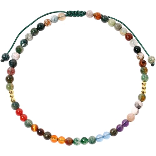 Colorful 7 Chakra Gemstones Beaded Anklet for Women Foot Jewelry | Adjustable 8.5-10 in, Ankle Bracelets for Women, Handmade, Positive Energy, Balance, Yoga, Meditation, Beach, Party, Vacation - style: Indian Agate