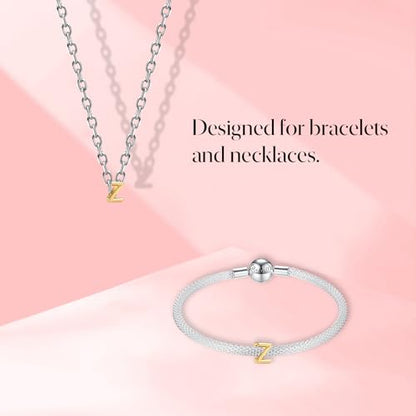 S925 A-Z Bead Charms,Initial Letter Alphabet, 14K Gold Plated, for Bracelet Necklace, Gift for Mothers Nurses Day Graduation Birthday Anniversary, for Girlfriend Family Friend, for Pandora - style: Z