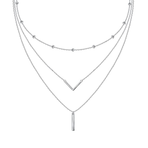 DAOCHONG S925 Sterling Silver Triple Layer Pendant Choker Necklace for Women 16"+2" - style: C