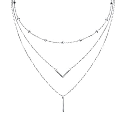 DAOCHONG S925 Sterling Silver Triple Layer Pendant Choker Necklace for Women 16"+2" - style: C
