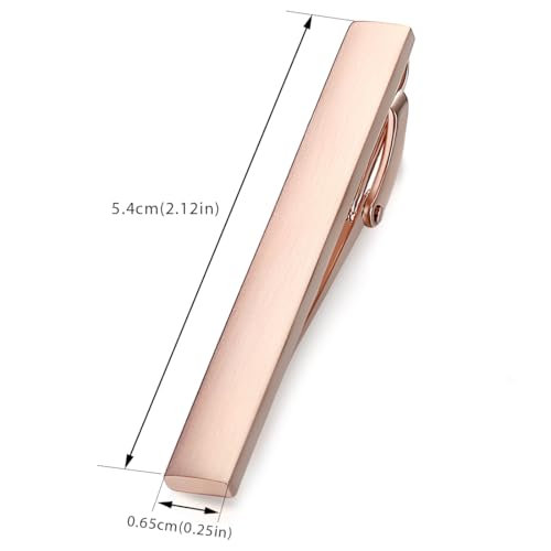 HONEY BEAR 2.12" Standard Tie Clip Bar 3-Piece Set for Men Wedding Business | Classic Minimalist, Steel-Plated Copper Base, Gift-Boxed, Thickened, Rounded Corners, Easy to Slide On, No Snag or Wrinkle - style: Rose Gold Brushed Horizontal with box