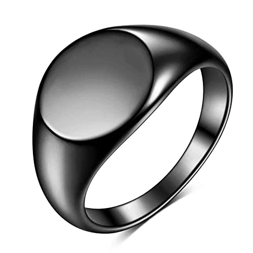MYNENEY Stainless Steel Round Shape Classical Simple Plain Wedding Engagement Statement Pinky Band Signet Rings for Men Women Size 4-15 - color: Black