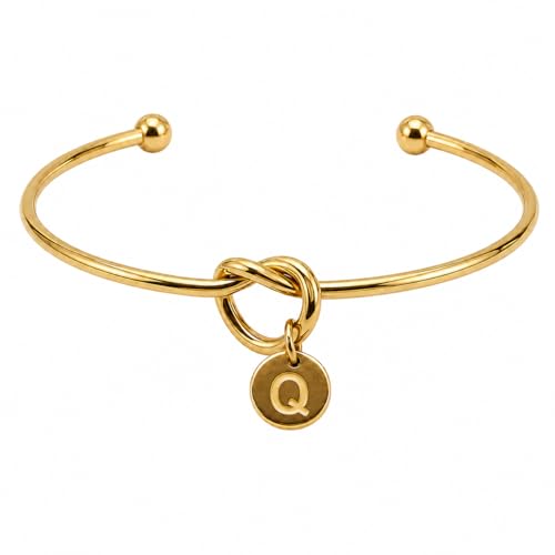 LemonRose Initial Bracelets for Women - Dainty Tie the Knot Letter A-Z 14K Gold Plated for Women Gold Cuff Bracelet for Womens Jewelry Personalized Bridesmaid Proposal Gifts - color: Gold Q