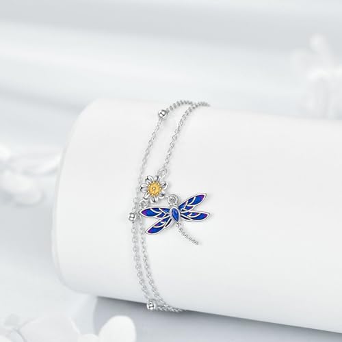 YAFEINI Anklet Bracelets for Women Girls Sterling Silver Hummingbird/Dragonfly/Butterfly Link Chain Anklets Jewelry Gifts - color: Layered dragonfly anklets