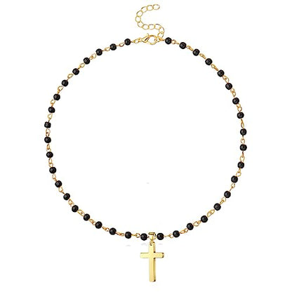 Small Dainty Cross Necklace Pendant Bohemian Turquoise Seed Bead Beaded Necklace Choker for Women Men Faith Jewelry Gift - color: 06 Gold