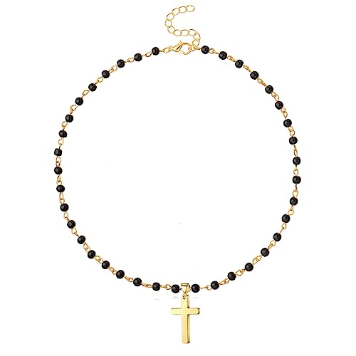 Small Dainty Cross Necklace Pendant Bohemian Turquoise Seed Bead Beaded Necklace Choker for Women Men Faith Jewelry Gift - color: 06 Gold