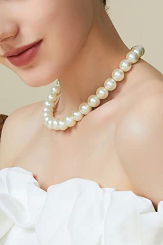 BABEYOND Round Imitation Pearl Necklace Wedding Pearl Necklace for Brides - color: White, size: 14mm