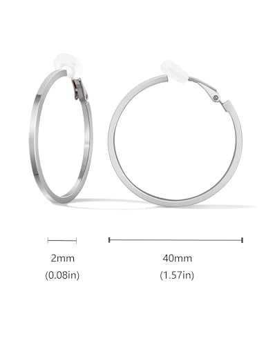FAN&LOUIS Clip On Hoop Earrings Women,14K Gold Women's Clip-On Earrings Large Hoops Trendy for Non-Pierced Ears Lightweight 2026 - style: Sliver-40mm
