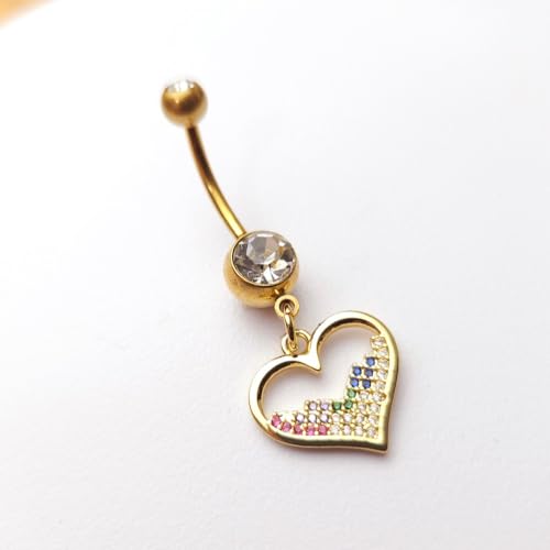 14G Blue CZ Evil Eye Sun Heart Dangle Belly Button Rings for Women 14K Gold Plated Surgical Steel Belly Navel Barbell Enamel Starry Sky Colorful Crystal Dangling Navel Rings Belly Piercing Jewelry - style: Style5