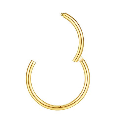 ORANGELOVE Hypoallergenic Nose Rings 20G 18G 16G 14G 12G 10G 8G 316l Surgical Steel Septum Jewelry Hinged Segment Ring Body Piercing Nose Hoop Lip Rings Nose Helix Cartilage Rook Earrings - color: Gold, size: 1pc 16 Gauge 6mm