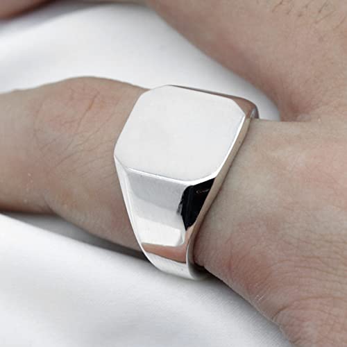 Solid 925 Sterling Silver Men's Ring Square Classic Simple Finger Rings for Men and Women Couples Wedding Ring Jewelry - size: 8