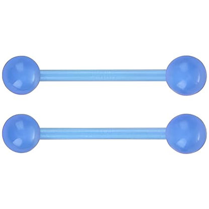 Glow in the Dark Barbell Piercing Set for Women Men 14 G Flexible Acrylic Tongue Ring Jewellery Long Nipple Piercings Bars Kit Hypoallergenic Cute Body Jewelry Stud 2 pcs - color: Light Blue