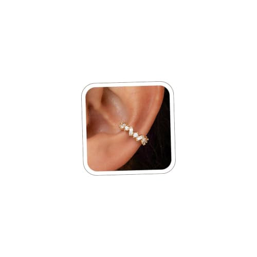 Star 14K Gold Plated Ear Cuff Earrings for Women Non Piercing, Dainty Silver Plated Clip on Cartilage Ear Cuff Non Pierced Trendy CZ Northstar Starburst Sparkling Climber Clawer Earring Jewelry - style: Huggie Hoop-2