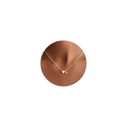 M MOOHAM Heart Initial Necklaces for Women Girls Gifts Letter A-Z Necklace | 14K Gold-Plated, Heart Letter Necklace for Kids Jewelry, Teen Girl Gifts, Initial Necklace, Birthday Gifts for Women Girls - color: C