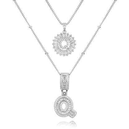 14K Gold Plated Alphabet Necklace Cubic Zirconia Letter Pendant, Personalized Name Jewelry Gift for Women, Customizable A-Z, Birthday/Mothers Day Gifts for Womens - color: White Gold, style: Style-Q