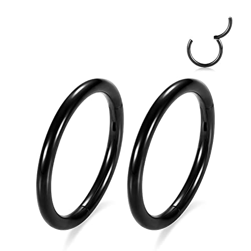 GAGABODY 2 Pcs Nose Rings 22G 20G 18G 16G 14G 12G 10G 8G Surgical Steel Piercing Rings for Nose Septum Cartilage Helix Tragus Conch Rook Daith Lobe from 5mm to 16mm Seamless Hoop Unisex Hinged Earrings - color: Black