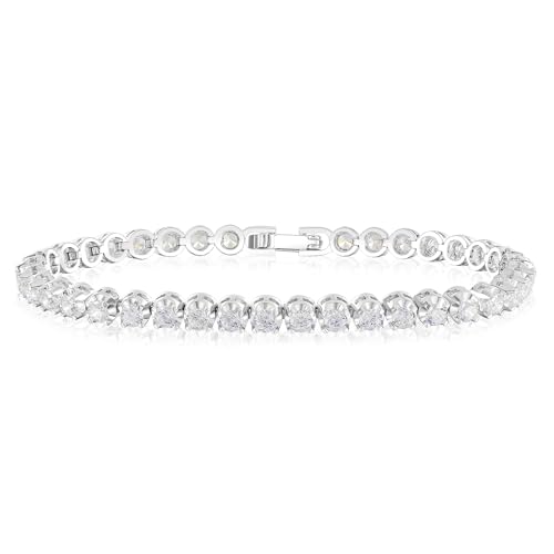 White Gold Plated Extra Sparkling 3mm Cubic Zirconia Tennis Bracelet for Women and Men Size 6-8 Inches
