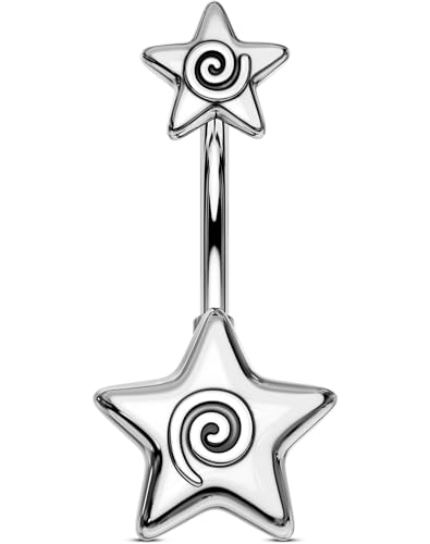 OUFER 316L Surgical Steel Belly Button Rings, 14g Belly Rings for Women, Star Navel Piercing Jewelry, Curved Navel Barbell for Men
