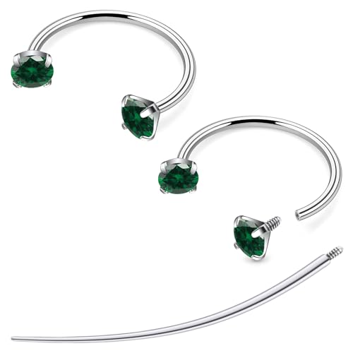 F136 Titanium 20/18/16/14g Horseshoe Nose Septum Lip Ear Rings Piercings 8/10/12mm Cartilage Helix Daith Earrings Jewelry for Women Men - color: Green, size: 20g*1/2in(12mm)