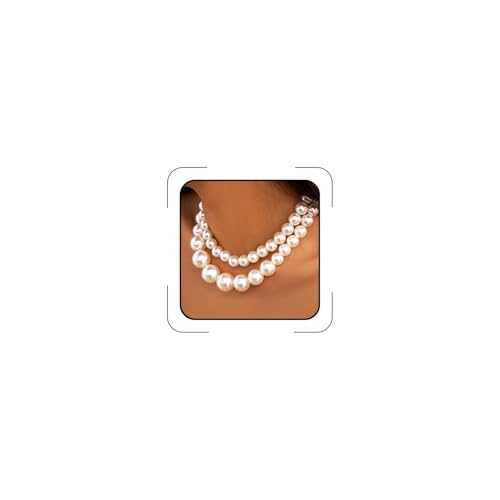 CSIYANJRY99 Chunky Pearl Necklace for Women Big Faux Pearl Beaded Strand Necklace Wedding Prom Jewelry for Women - color: White Layered