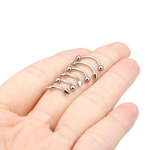 Eyebrow Piercing Jewelry Internally Threaded Surgical Steel Vertical Labret Lip Jewelry Curved Barbell Tiny Eyebrow Ring Ear Rook Navel Small Belly Button Ring for Women Men 16g - color: 16g,silvertone