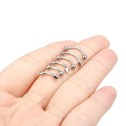 Eyebrow Piercing Jewelry Internally Threaded Surgical Steel Vertical Labret Lip Jewelry Curved Barbell Tiny Eyebrow Ring Ear Rook Navel Small Belly Button Ring for Women Men 16g - color: 16g,silvertone