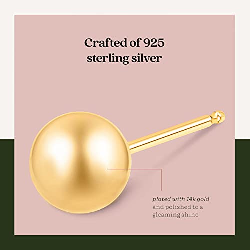 KEZEF 925 Sterling Silver Ball Stud Earrings for Women, 2mm to 10mm | Nine Bead Sizes, Three Finishes, Hypoallergenic Nickel Free Post, Butterfly Push Back, Sold As One Pair - color: 14k Yellow Gold, size: 3mm, 4mm, 5mm