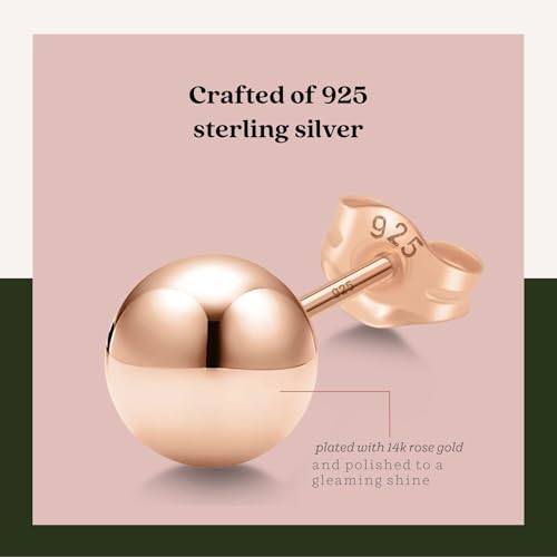 KEZEF 925 Sterling Silver Ball Stud Earrings for Women, 2mm to 10mm | Nine Bead Sizes, Three Finishes, Hypoallergenic Nickel Free Post, Butterfly Push Back, Sold As One Pair - color: Rose Gold, size: 5mm
