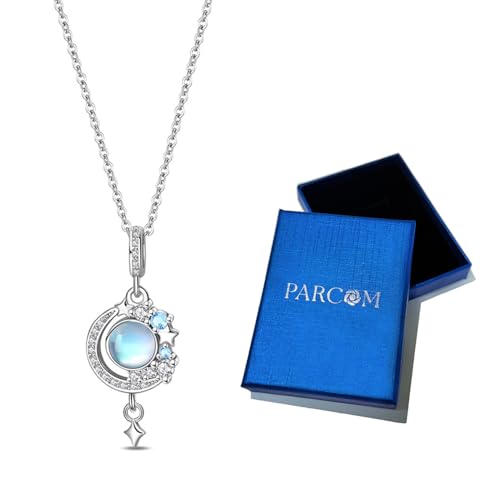 925 Sterling Silver Dainty Necklaces for Women Pendant Jewelry Gift for Her | Hypoallergenic Ocean Animal Love Cherry Blossom Jewelry, Ideal Valentine Birthday Christmas Graduation Gift for Wife Mom - color: Moonstone Starry Wish