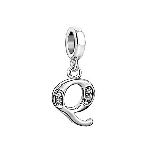 LSxAB Sparkling Initial Letter Charm Compatible with Pandora Charms Bracelets for Women A-Z Pendant Jewelry - style: Q