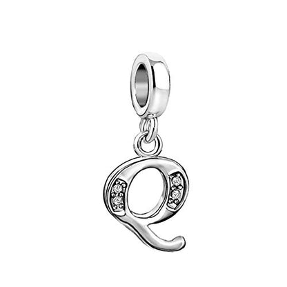 LSxAB Sparkling Initial Letter Charm Compatible with Pandora Charms Bracelets for Women A-Z Pendant Jewelry - style: Q