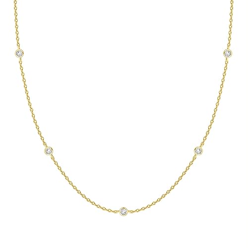 PAVOI 14K Gold Plated Station Necklace - Simulated Diamond Layering Necklaces - Womens CZ Chain - style: Station