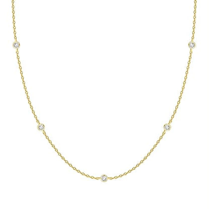 PAVOI 14K Gold Plated Station Necklace - Simulated Diamond Layering Necklaces - Womens CZ Chain - style: Station