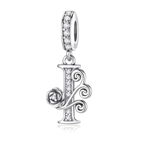 LNQOBU Complete A~Z Alphabet Charm Letter Beads, Solid 925 Sterling Silver with Cubic Stones Rose Alphabet Charm fits Pandora Bracelets Necklace Women Jewelry - color: CYT-I