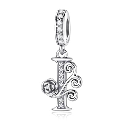 LNQOBU Complete A~Z Alphabet Charm Letter Beads, Solid 925 Sterling Silver with Cubic Stones Rose Alphabet Charm fits Pandora Bracelets Necklace Women Jewelry - color: CYT-I